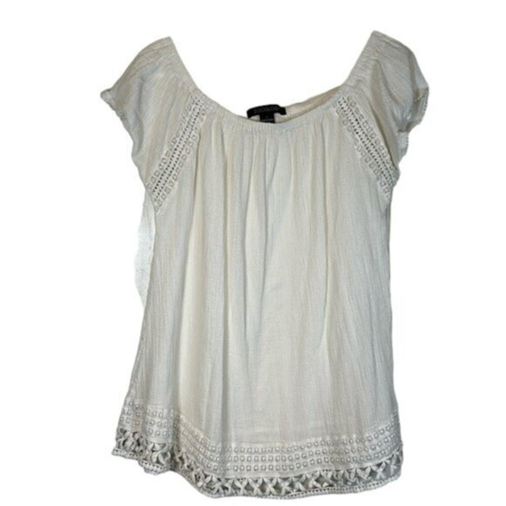 SOCIOLOGY White Lace Bohemian Blouse Shirt Size Small EUC #1355-LA